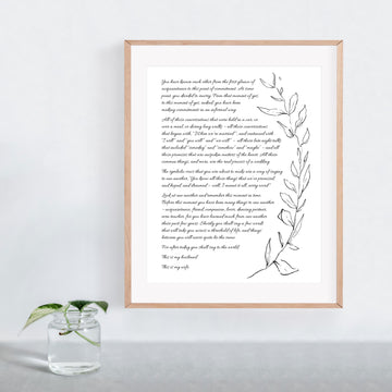 Personalized Wedding Day Love Letter / Wedding Vows / First Dance Song Cotton Anniversary Print - Leaves